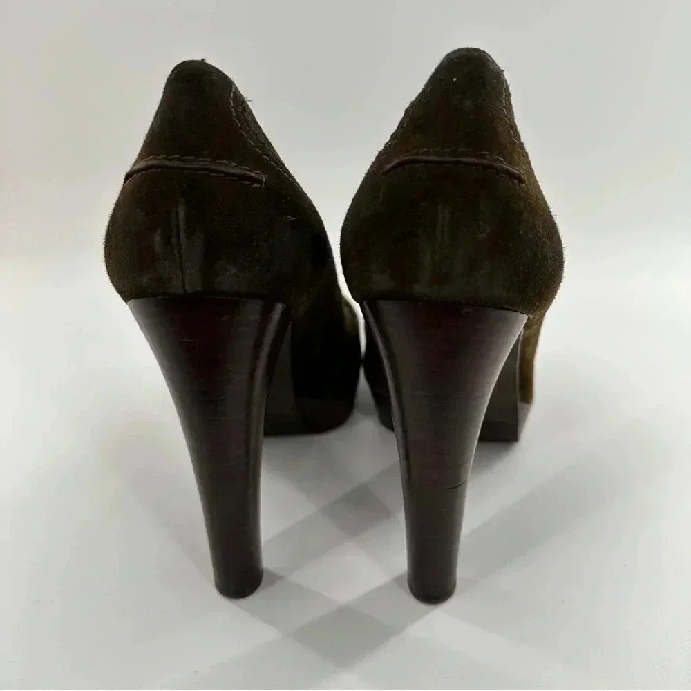 Stuart Weitzman heels size 11 olive green suede penny loafers chunky platforms